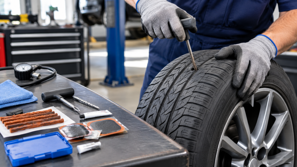 How to repair a car tire using plugs and patches